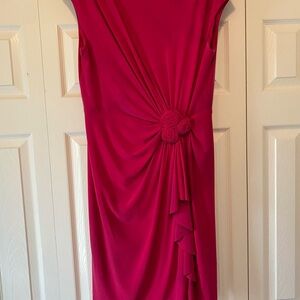 Evan Picone Vibrant Pink Midi Dress with Floral Accent